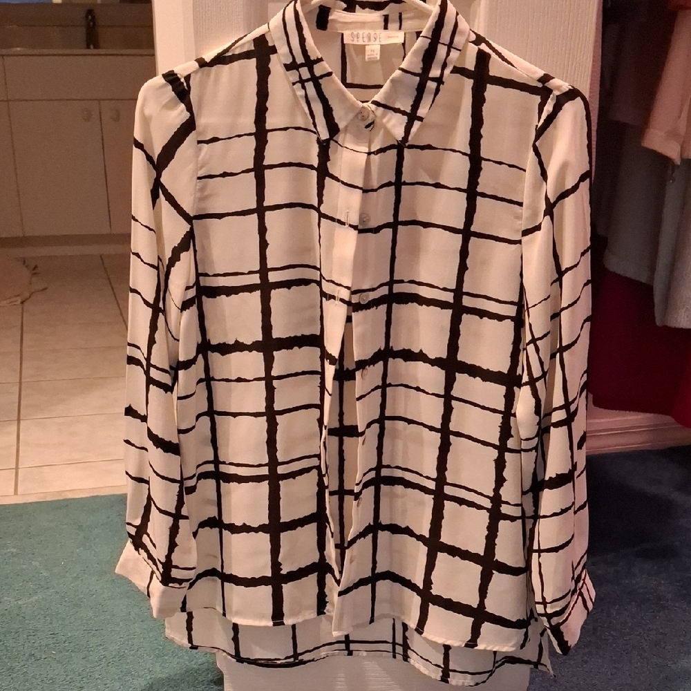 Spense White Cream Button Down Shirt with Mandarin Collar